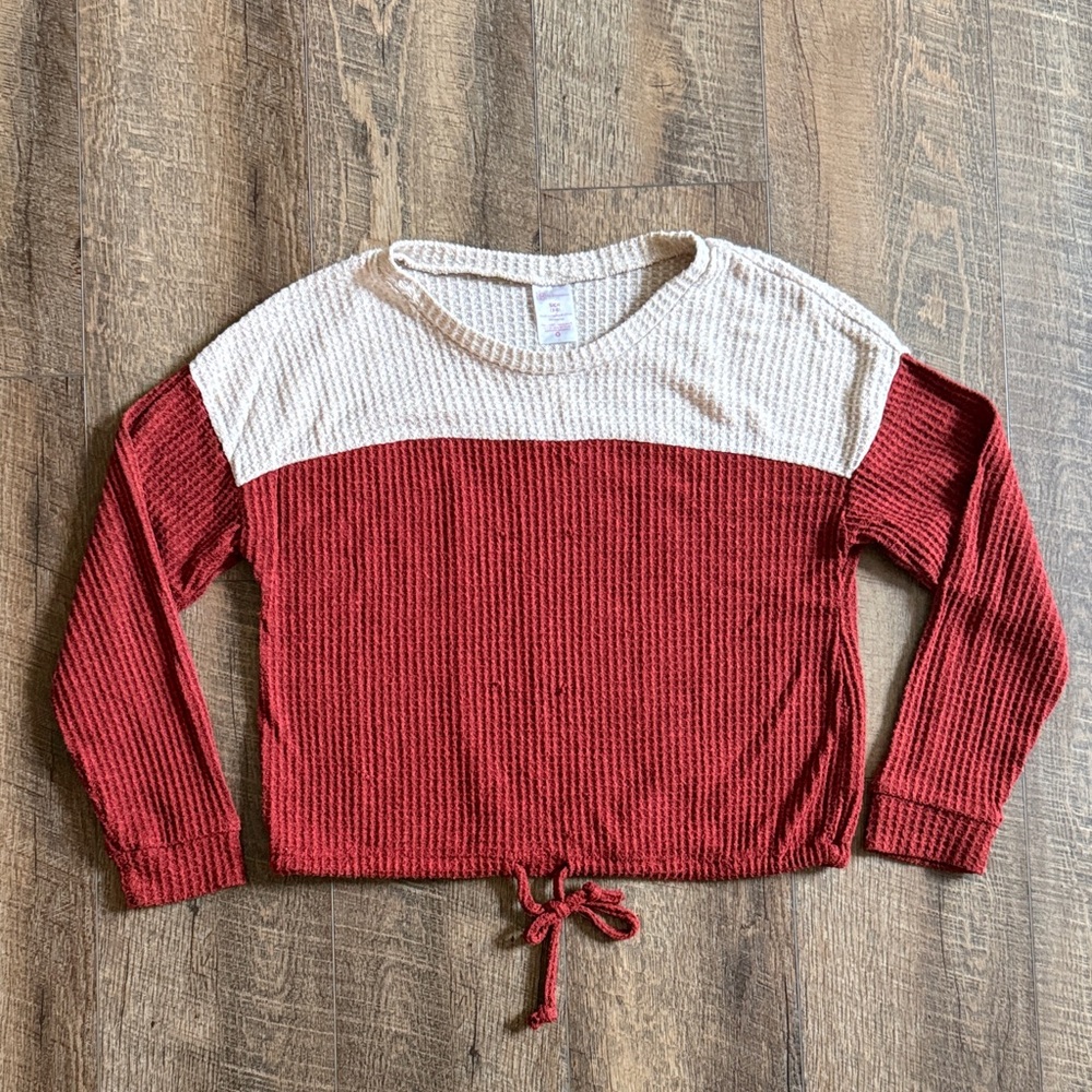 NOBO Red and Cream Waffle Knit Sweater